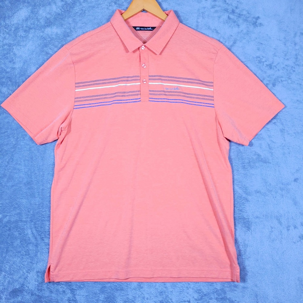 Travis Mathew Polo Shirt Mens XL Orange Chest Stripe Pima Cotton Blend Golf Top